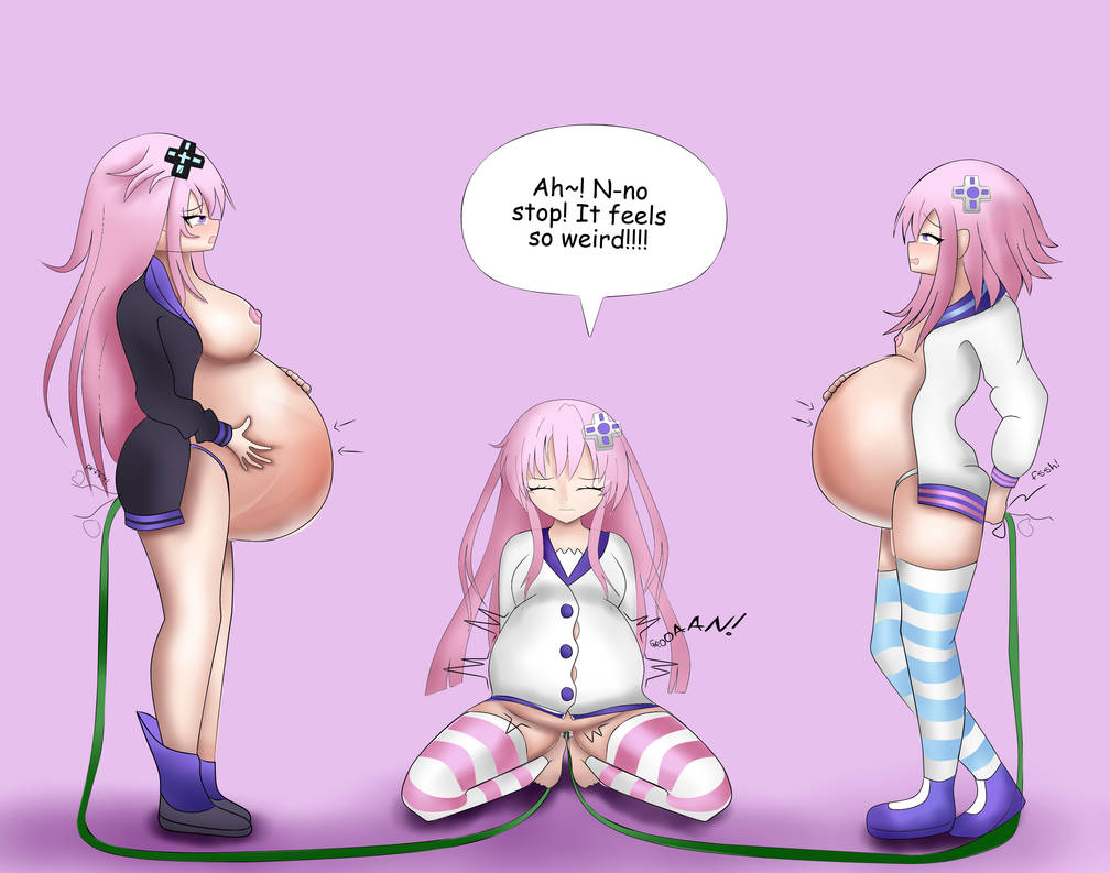 3girls belly_expansion belly_inflation big_belly fart_inflation female hose inflation multiple_girls nepgear neptune_(neptunia) neptunia_(series) stretch_marks zyn5o5