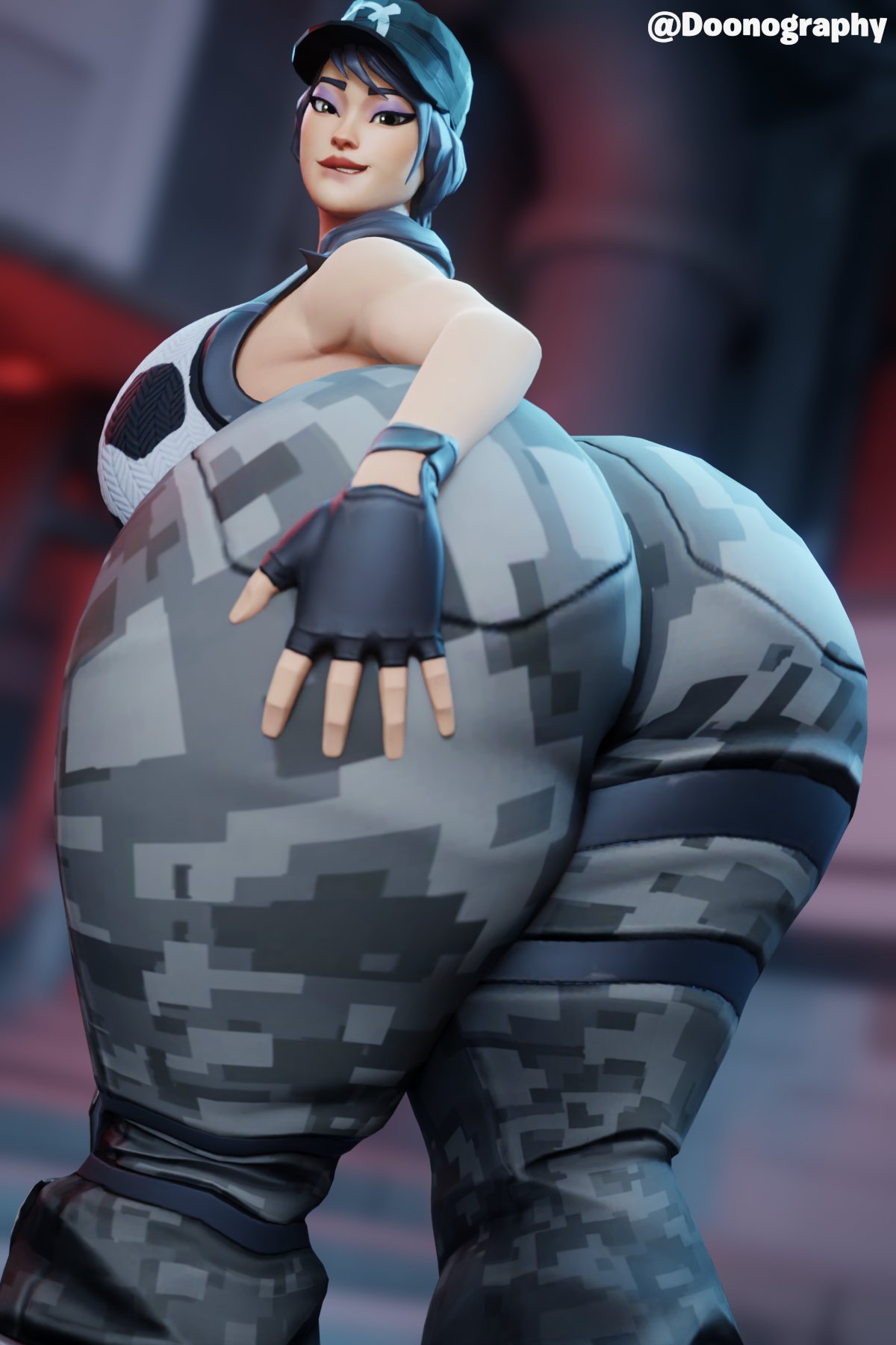 3d ass_grab big_ass big_breasts big_butt blender_(software) bubble_ass bubble_butt doonography fortnite fortnite:_battle_royale hand_on_butt headhunter_(fortnite) looking_back looking_pleasured smug_face survival_specialist thick_ass thick_thighs