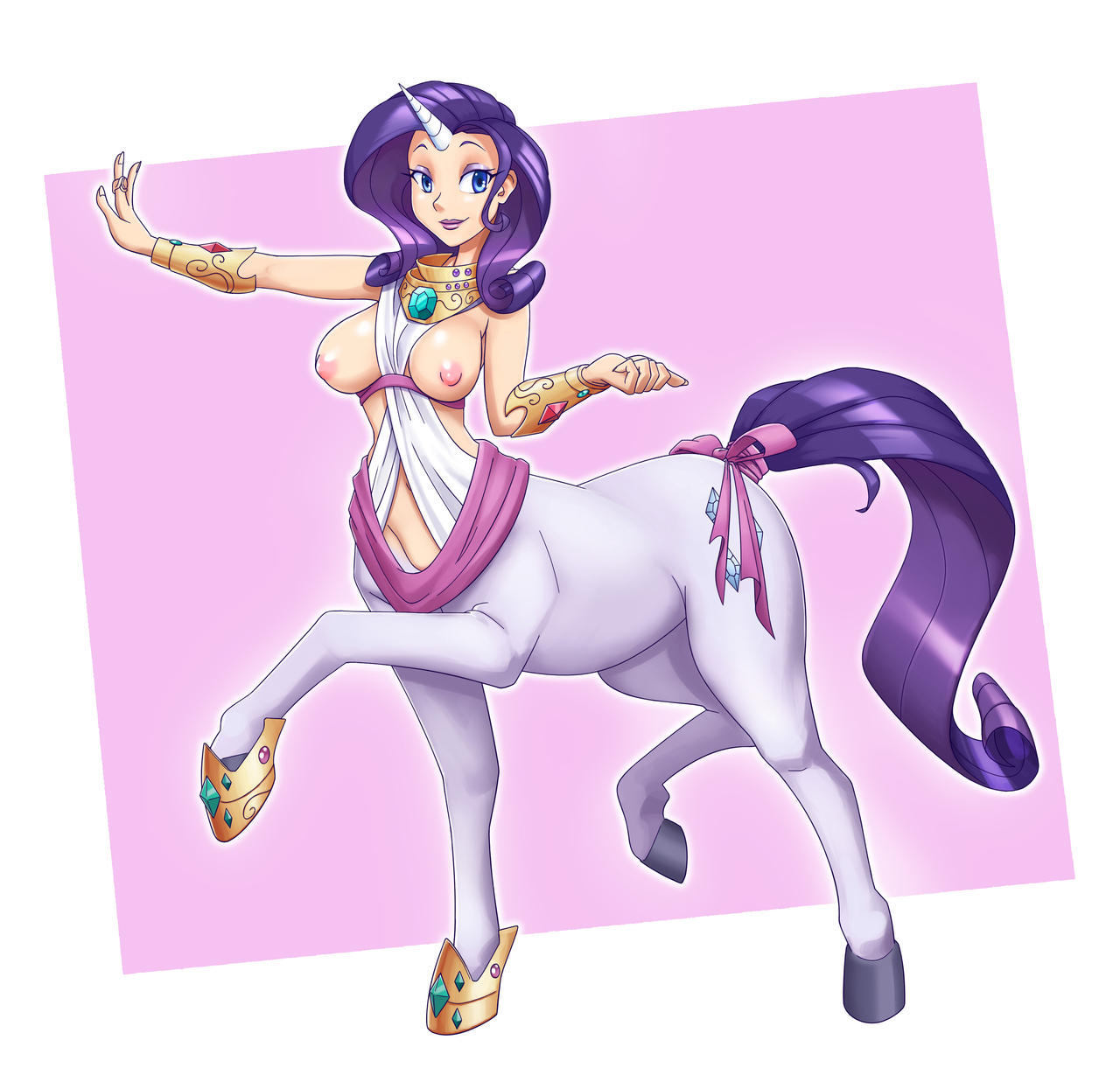 centaur centauress equestria_girls female hooves implied_transformation jkrolak large_breasts midriff monster_girl my_little_pony nauth navel nipples post_transformation rarity_(mlp) transformation