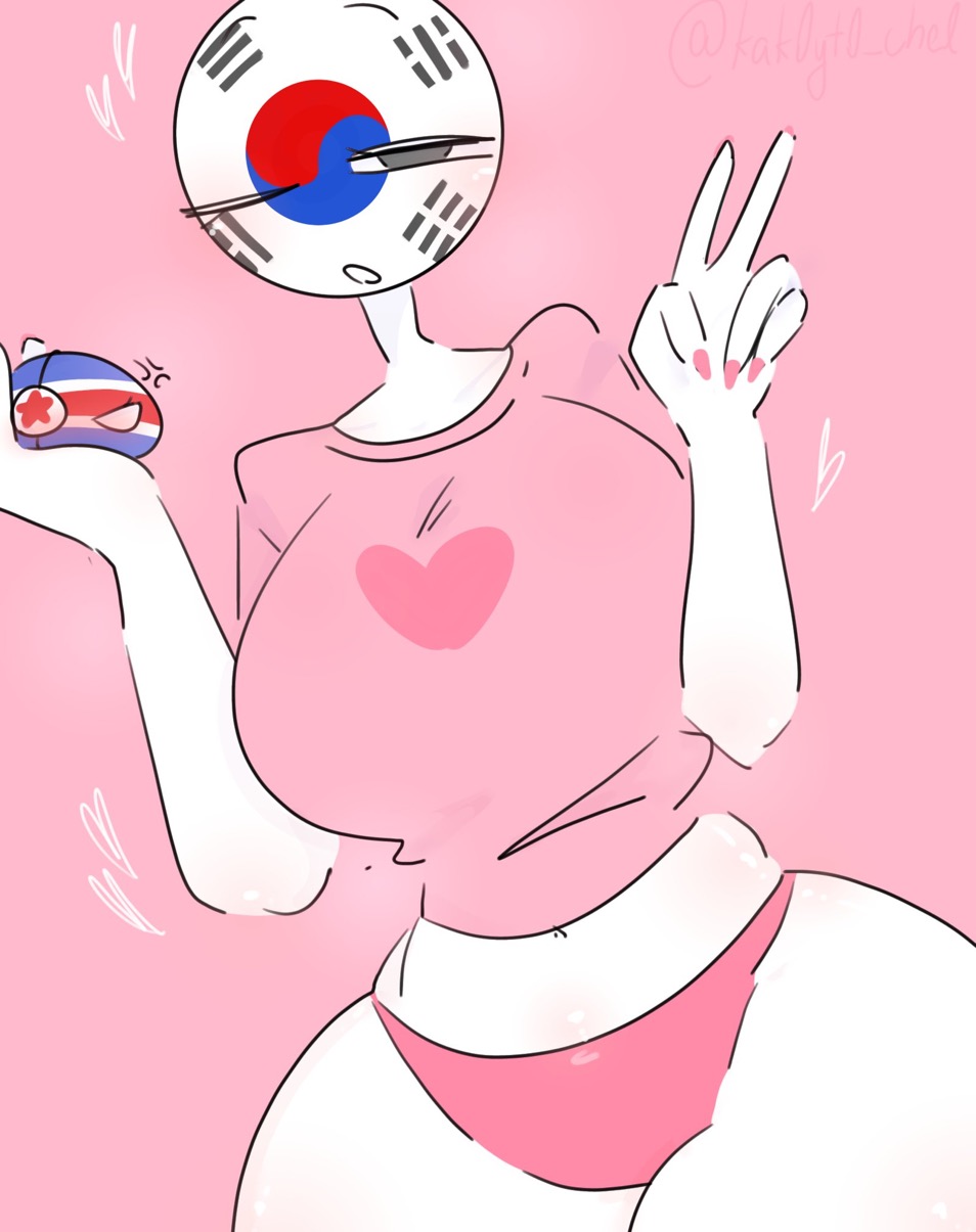 2girls big_ass big_breasts big_butt big_thighs breasts_bigger_than_head countryballs countryhumans countryhumans_girl eyepatch female female_only females females_only grey_eyes heart hearts_around_body hearts_around_head kak0yt0_chel massive_ass massive_butt massive_thighs north_korea_(countryballs) north_korea_(countryhumans) one_eye_closed pink_background pink_nail_polish pink_nails pink_shirt pink_underwear simple_background south_korea_(countryhumans) tagme underwear white_body white_skin