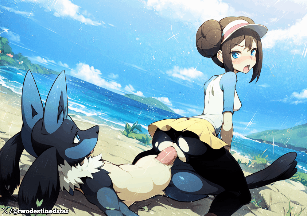 1boy 3x0013f ai_generated animal_genitalia animal_penis big_ears big_penis blue_eyes blue_fur brown_hair erection female female_human furry human human_on_feral interspecies kneeling looking_back lucario male male/female male_lucario male_pokemon male_pokemon/female_human nintendo on_top outdoors penetration penis pokemon pokemon_(species) pokephilia pussy reverse_cowgirl_position rosa_(pokemon) sex straddling vaginal_penetration