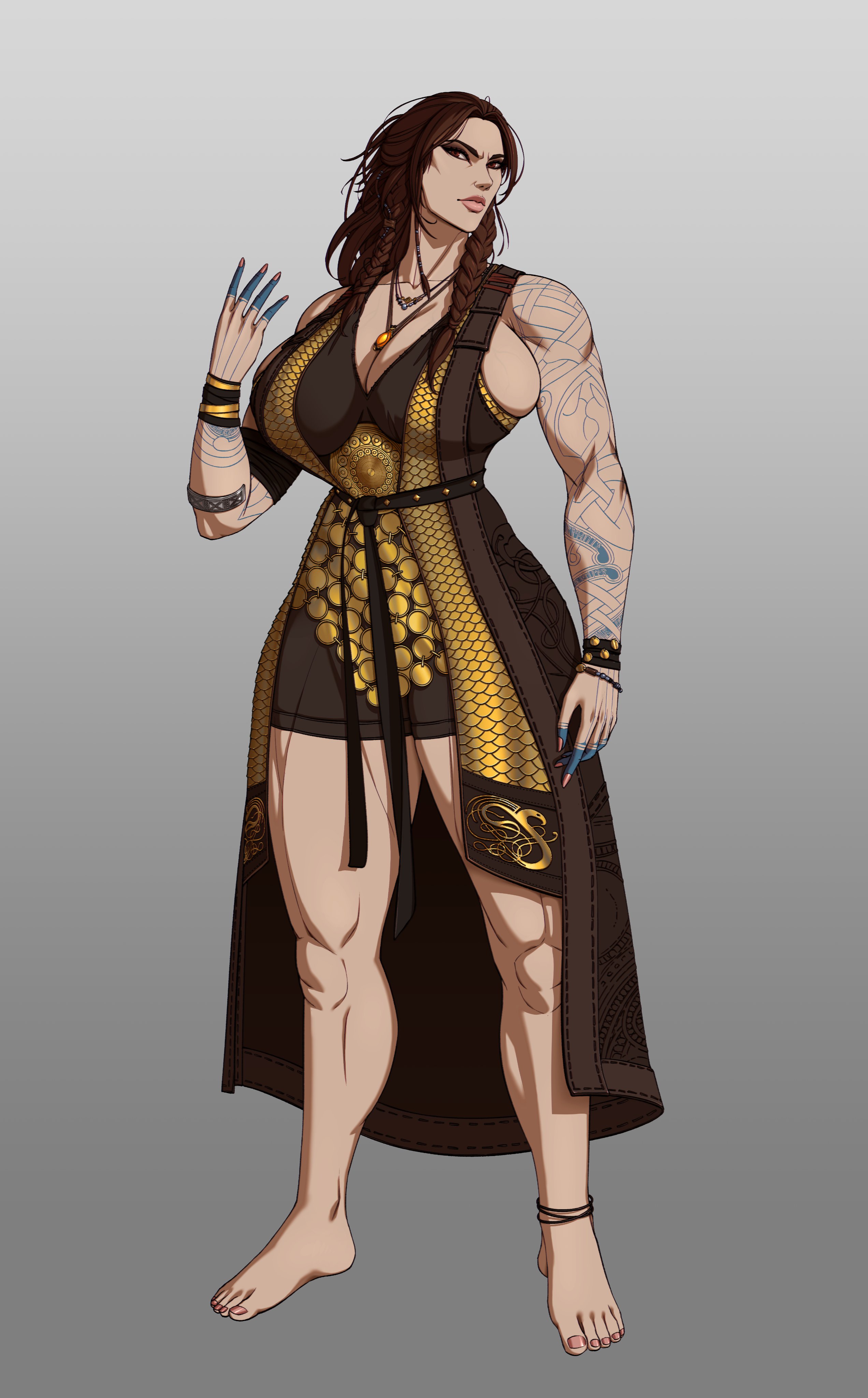 breasts, female, freya (god of war), god of war, hyper breasts, milf, raidouzero, tattoo, thick thighs