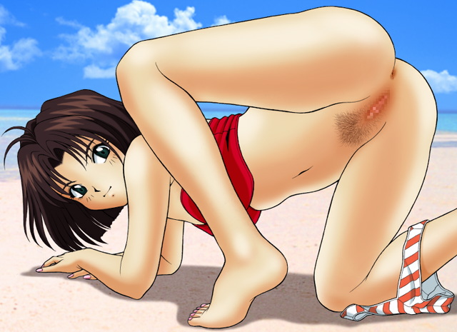 1girls all_fours anus ass beach bikini black_eyes black_hair breasts brown_hair censored curvaceous female human large_breasts leg_lift legs light-skinned_female light_skin moon_bunny mosaic_censoring natsumi_tsujimoto nude police policewoman pubic_hair pussy short_hair solo swimsuit taiho_shichauzo