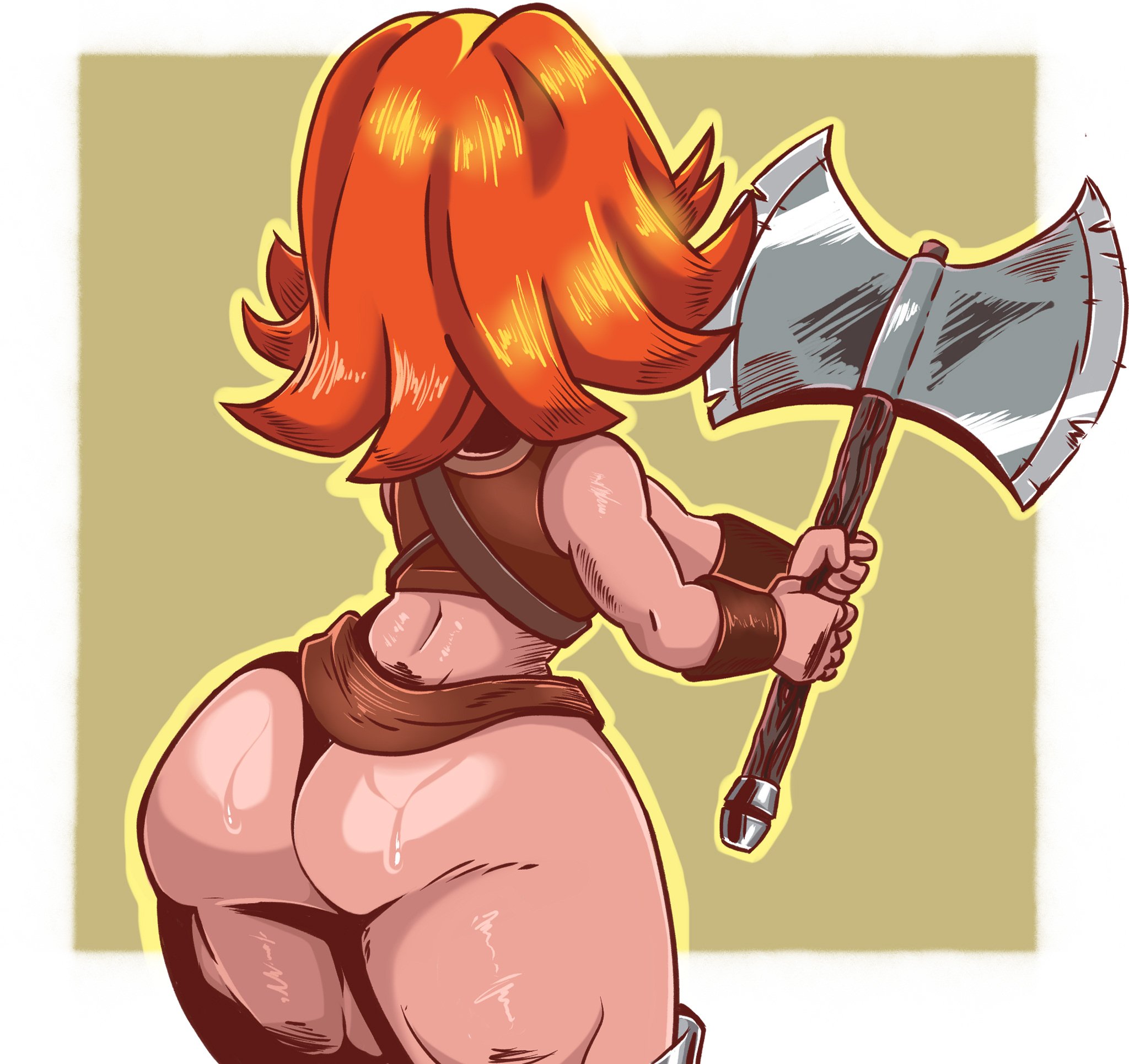 1girls, ass, ass focus, ass out, back view, big ass, big butt, clash (series), clash of clans, clash royale, female, female only, la tiapat, loincloth, muscles, muscular female, shiny, shiny skin, short hair, solo, solo female, sweat, sweating, sweaty, tight clothing, valkyrie (clash of clans)