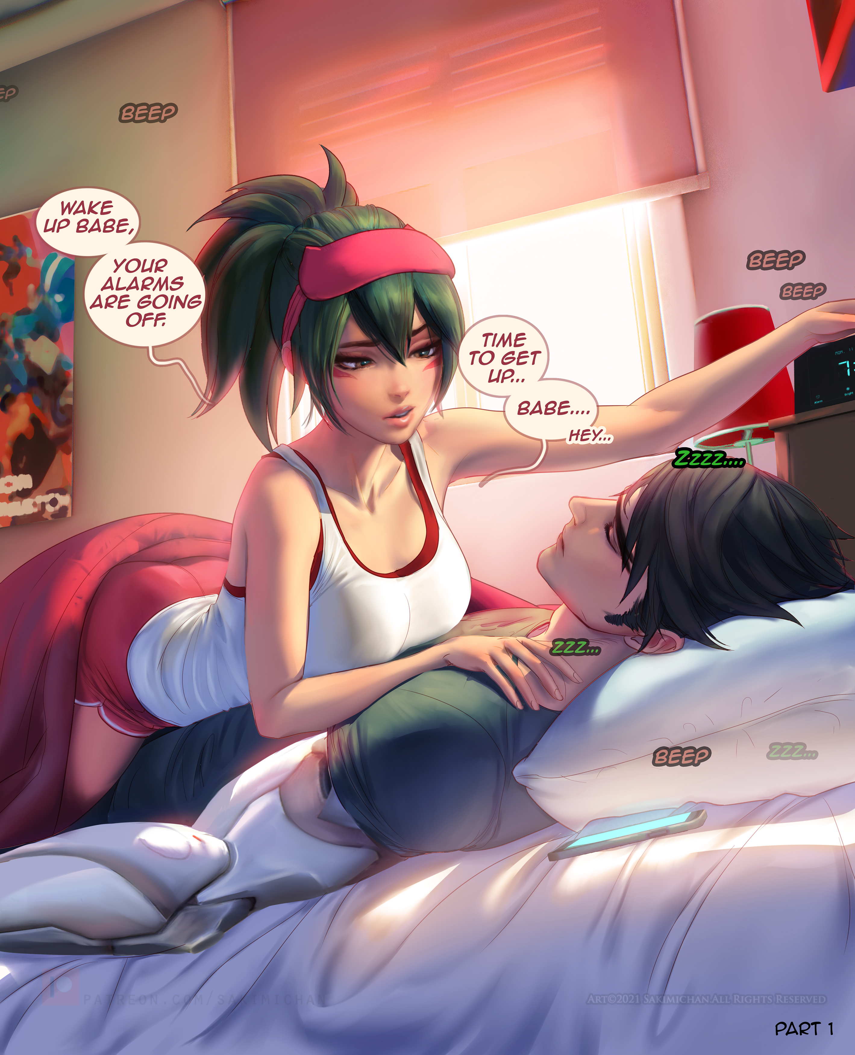 1boy, 1girls, asian, athleisure kiriko, comic, comic page, english, english text, female, genji, japanese, kiriko (overwatch), male, overwatch, overwatch 2, sakimichan, sparrow genji, text