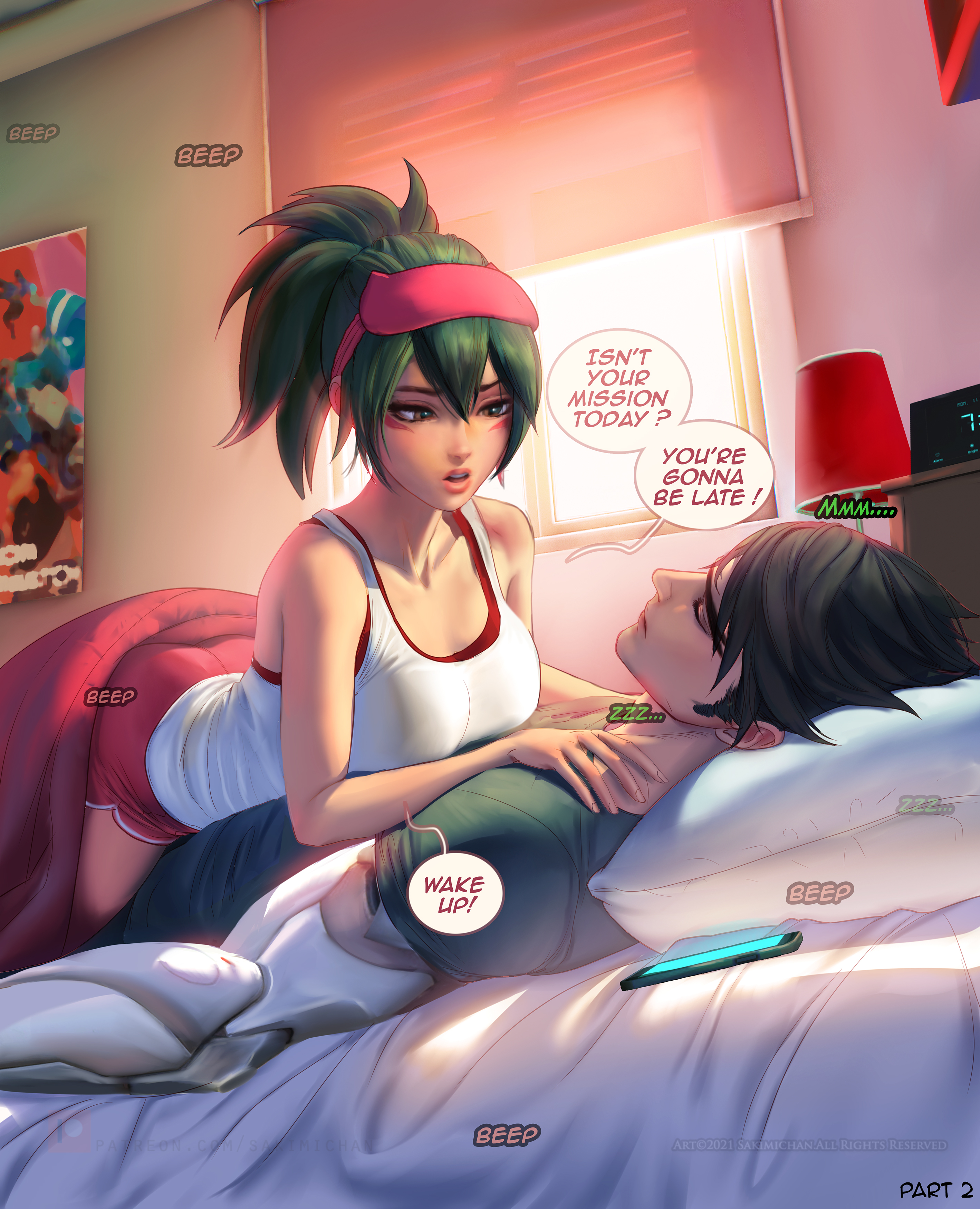 1boy, 1girls, asian, athleisure kiriko, comic, comic page, english, english text, female, gasp, genji, japanese, kiriko (overwatch), male, moaning, overwatch, overwatch 2, penis, pussy, sakimaomao, sakimichan, sparrow genji, tagme, text, vaginal penetration