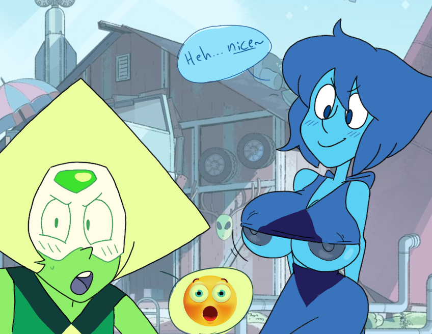 2girls big_breasts cartoon_network gem_(species) lapis_lazuli_(steven_universe) multiple_girls peridot_(steven_universe) rubberlemtoons_(artist) steven_universe text