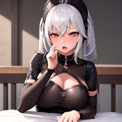 2023 ai_generated bed big_breasts brown_eyes goth highres leather original see-through_clothing tagme user_lovespike white_hair worried worried_expression