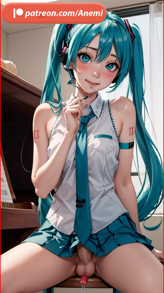 3d ai_generated anemi blue_eyes blue_hair cock female futanari hatsune_miku penis vocaloid