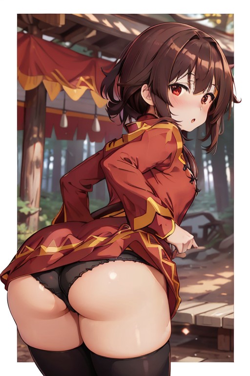 ai_generated aig1587 ass black_panties black_stockings brown_hair bubble_butt female female_only kono_subarashii_sekai_ni_shukufuku_wo! megumin red_eyes stockings