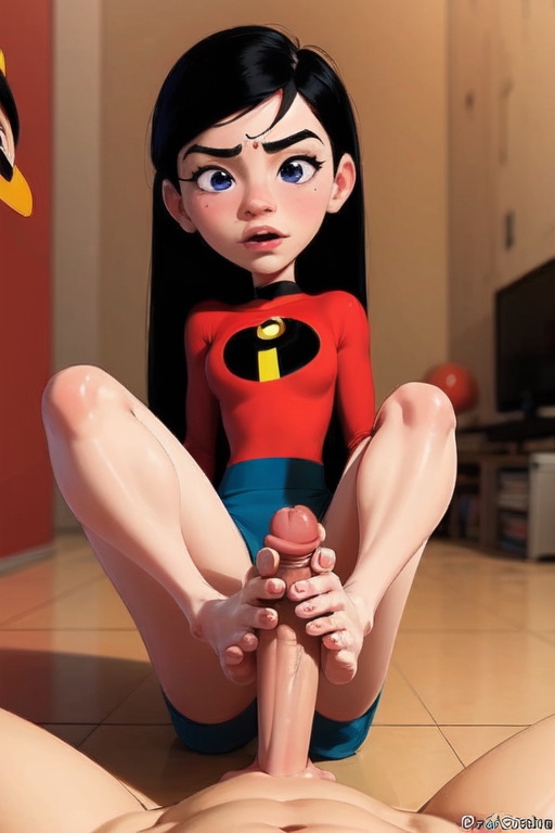 ai generated, barefoot, feet, female, footjob, the incredibles, toes, violet parr