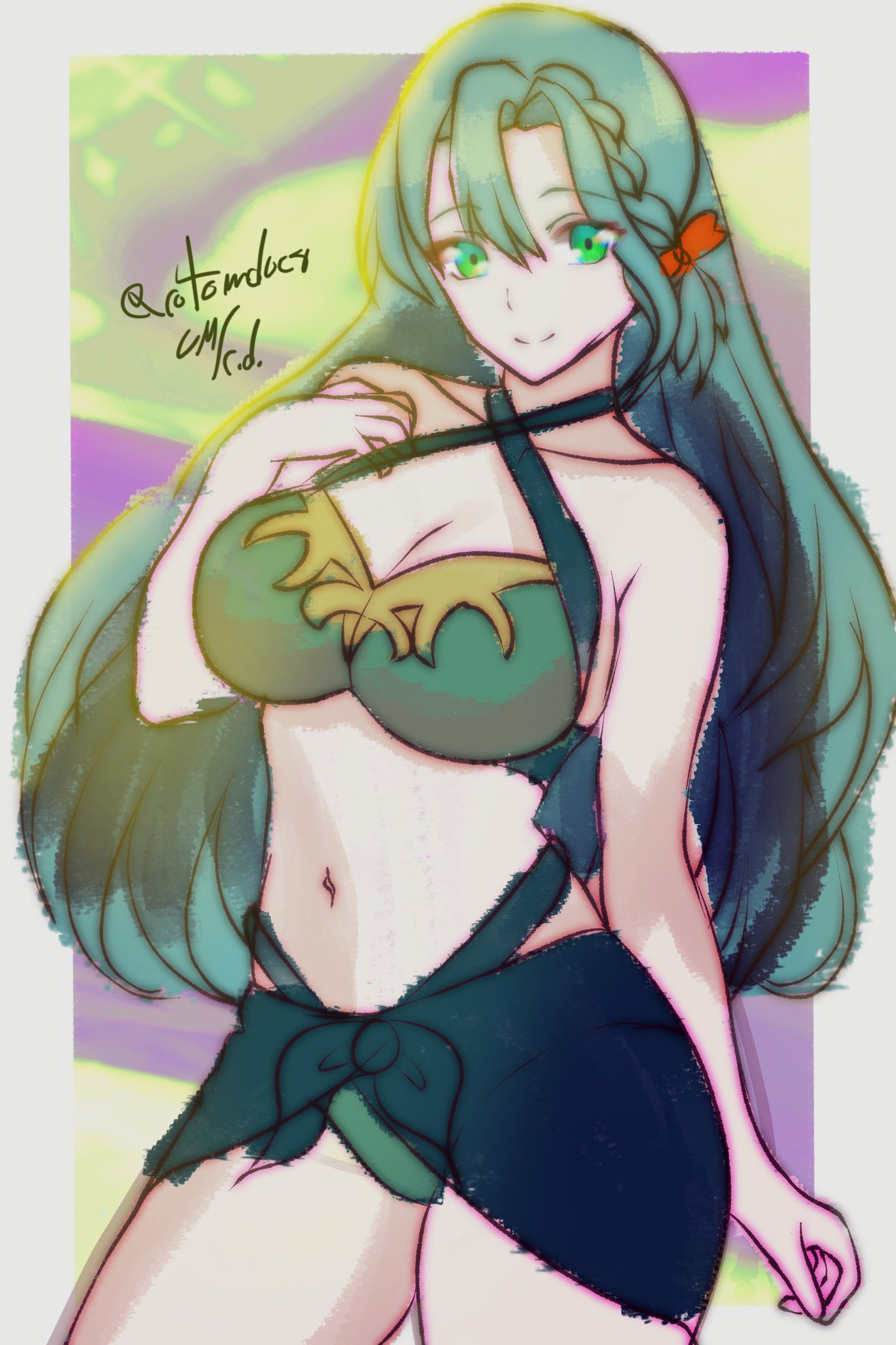 alternate_costume bikini breasts chloe_(fire_emblem) female female_only fire_emblem fire_emblem_engage green_bikini green_swimsuit rotomdocs solo swimsuit