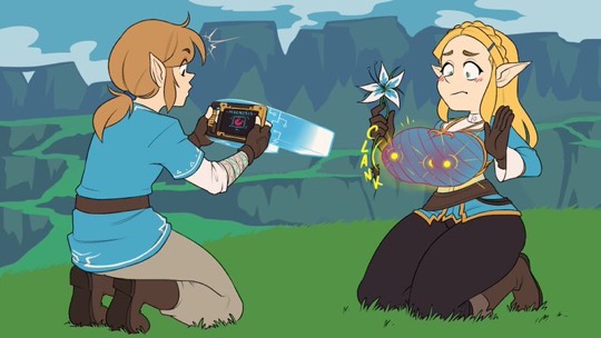 1boy 1girls a-gal agal1502 breasts breath_of_the_wild detailed_background female fully_clothed link link_(breath_of_the_wild) male piercing princess_zelda the_legend_of_zelda zelda_(breath_of_the_wild)