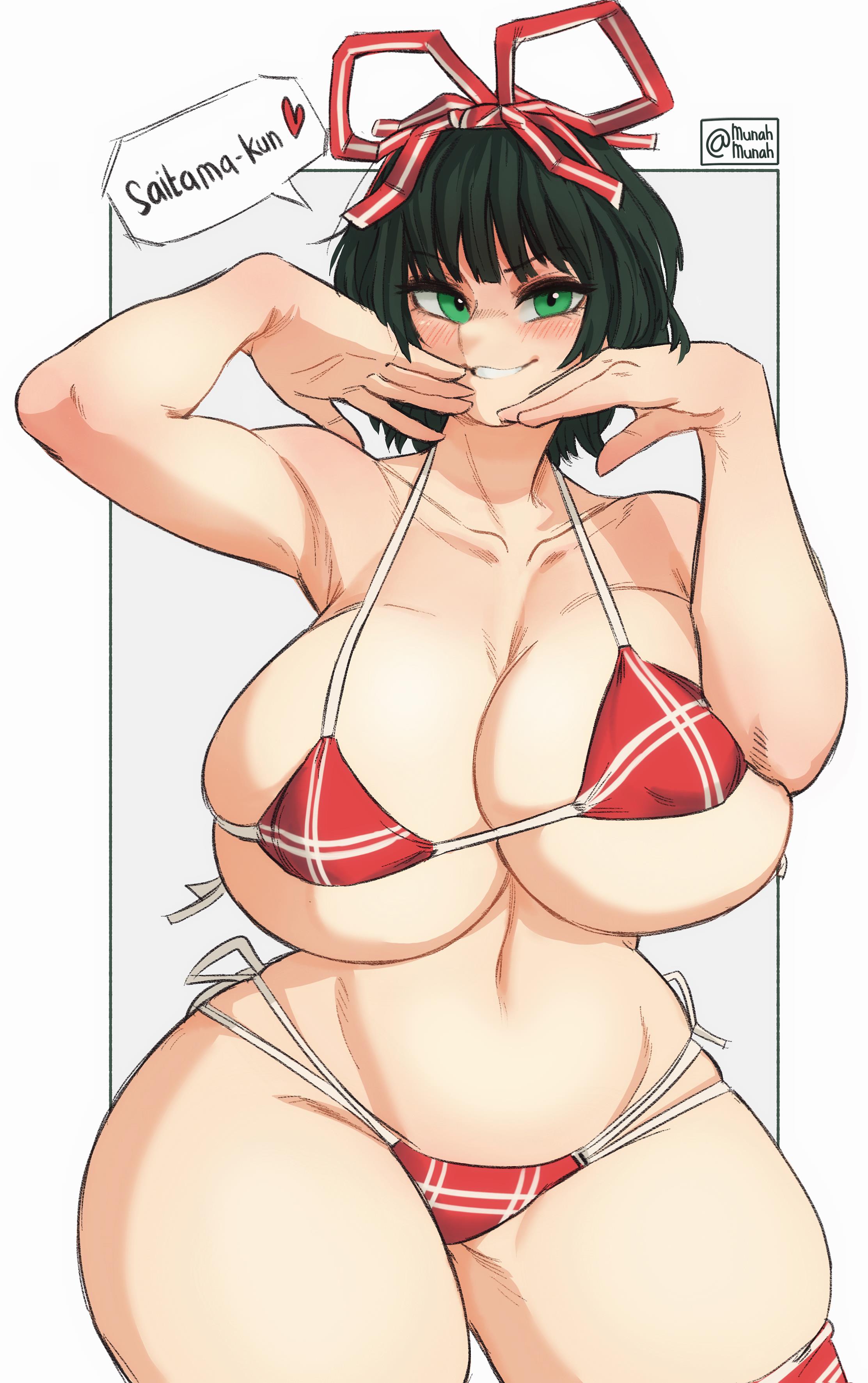 1girls, absurd res, breasts, curvaceous, curvy, english text, female, female only, fubuki (one-punch man), green eyes, hi res, high resolution, large breasts, looking at viewer, mai munah, one-punch man, shounen jump, solo, text, thick thighs, thighs, very high resolution, white background, wide hips