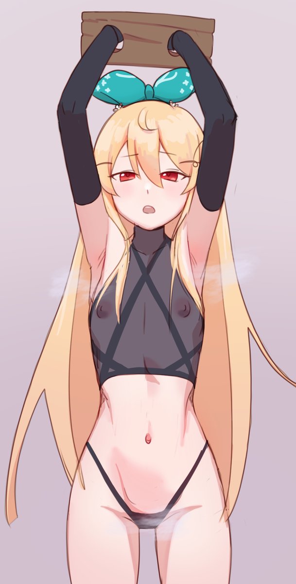 1girls armpits arms_up before_sex blonde_hair bondage breasts female female_only looking_at_viewer nijisanji nijisanji_en panties pomu_rainpuff red_eyes restrained small_breasts underwear virtual_youtuber vtuber