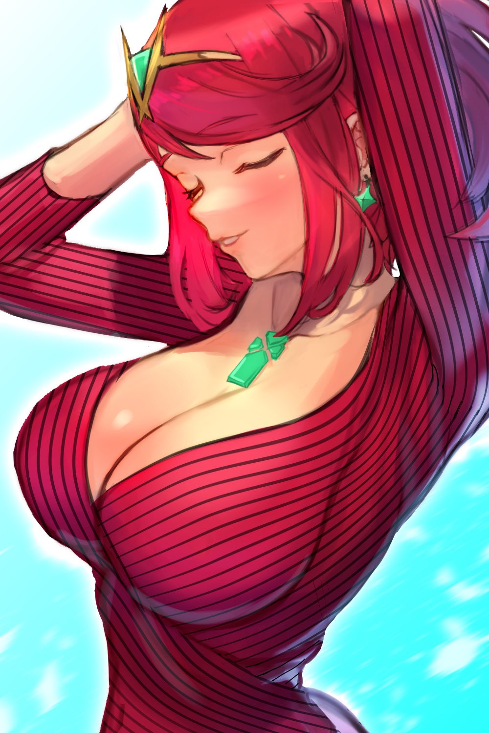 breasts closed_eyes core_crystal female female_only nintendo pyra r123 red_hair short_hair solo tagme xenoblade_(series) xenoblade_chronicles_2