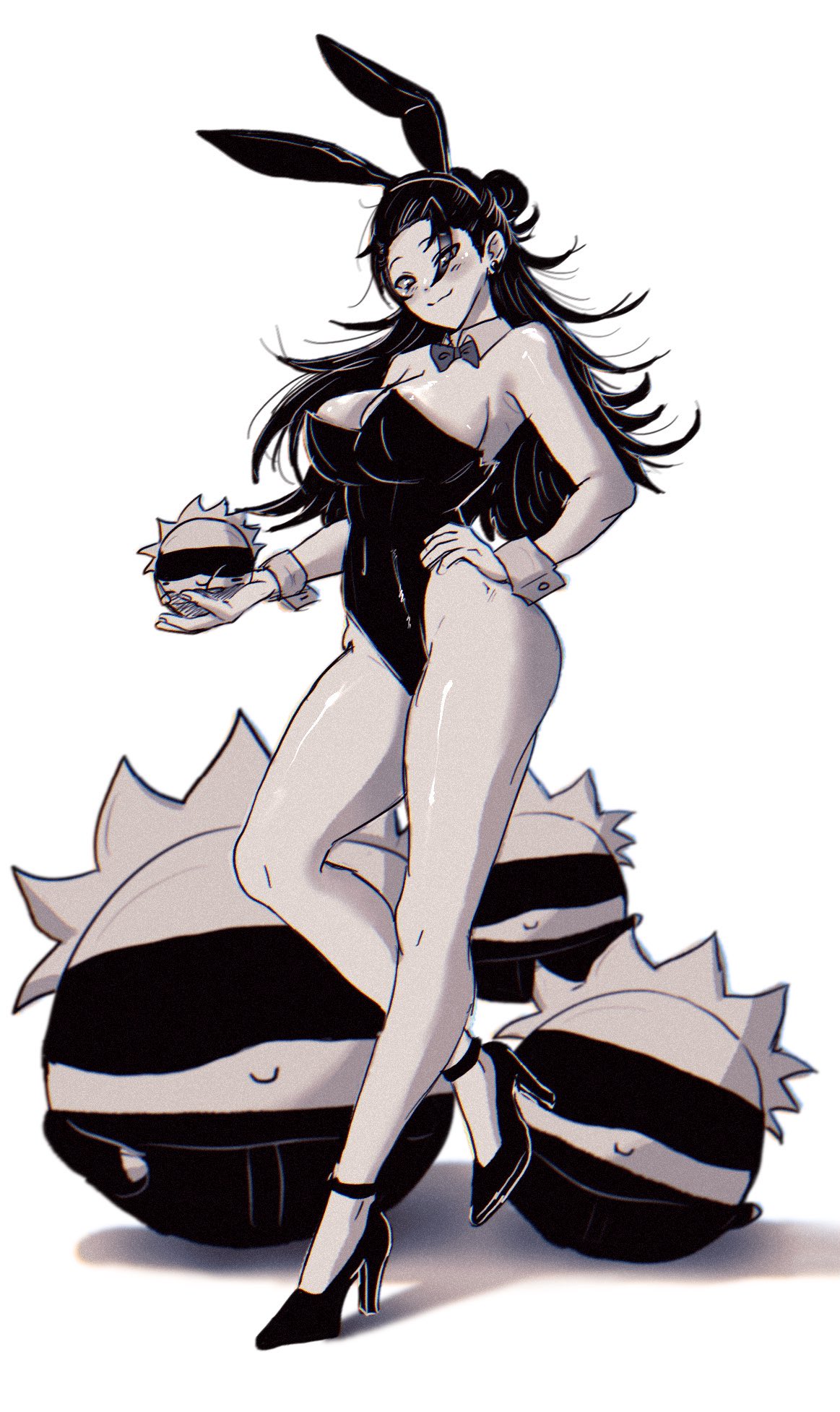 ass, big areola, big breasts, black hair, breasts, bunny ear, bunny girl, earrings, female, genderswap, genderswap (mtf), jujutsu kaisen, long hair, male, male/female, milf, plushie, rule 63, satoru gojo, suguru geto, thick, thick ass