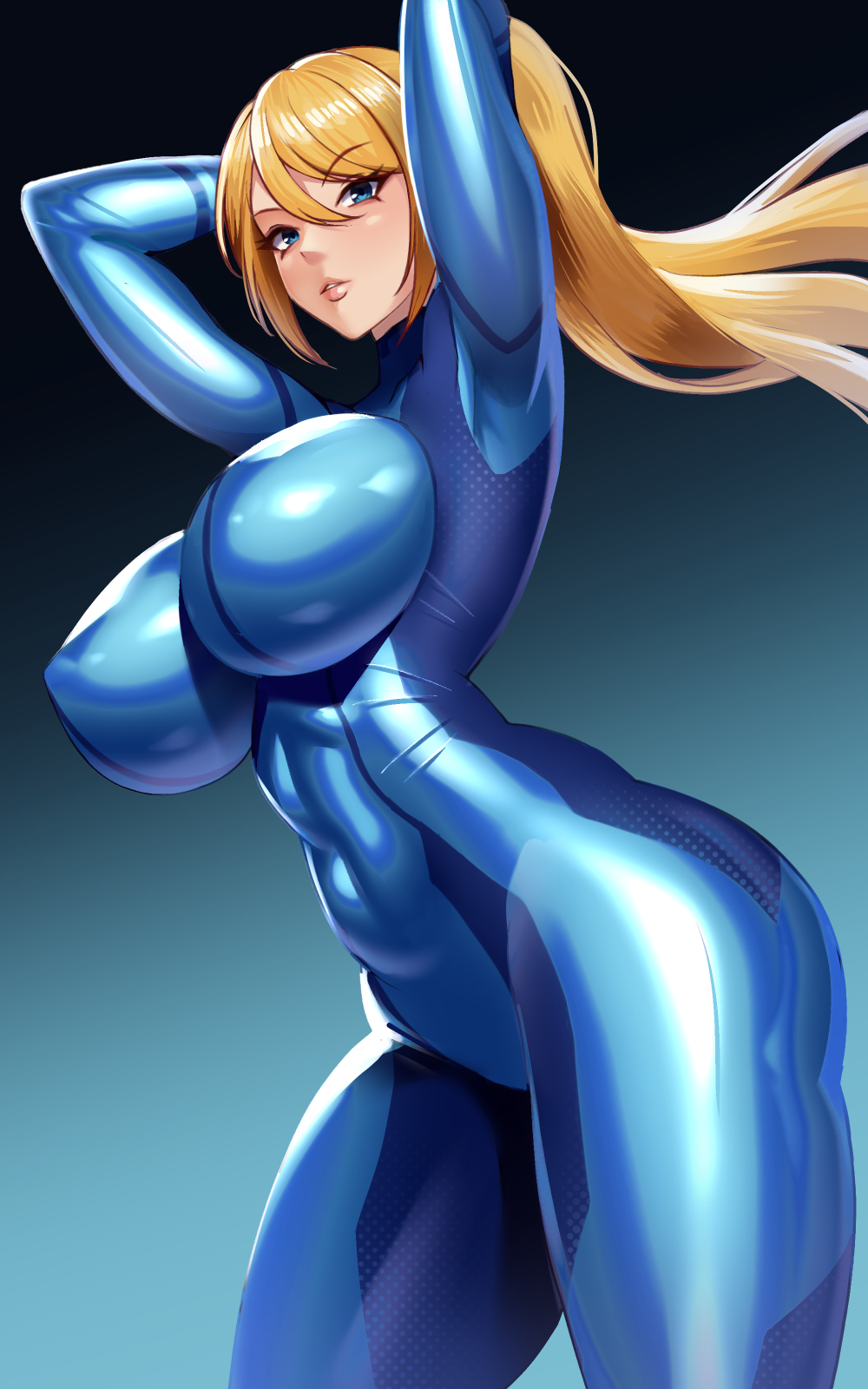 big_breasts blonde_female blonde_hair blue_clothing blue_eyes bodysuit breasts huge_breasts large_breasts metroid nintendo samus_aran skin_tight skin_tight_outfit skintight skintight_bodysuit skintight_clothing tight_bodysuit volyz zero_suit zero_suit_samus