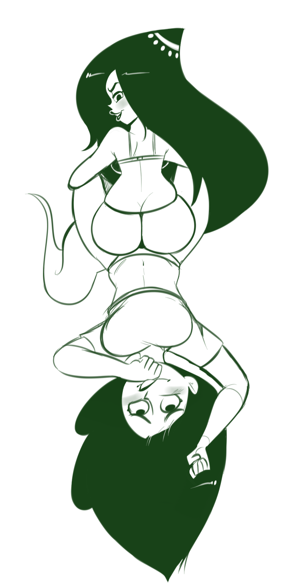 ass_cleavage bra butt_crack crossover crossover_pairing danny_phantom desiree disney female female_only human kim_possible latby medium_breasts monochrome multiple_females shego tagme thong yuri