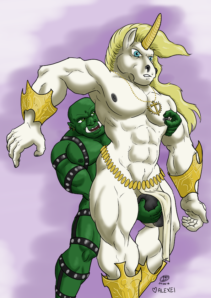 abs annoyed anthro ball_grab balls beachfox clothed clothing duo equine front_view gay grabbing_from_behind harness horn humanoid male male/male male_only mammal muscular nipple_pinch nipples nude orc orc_male pecs pinch signature skimpy standing tusks unicorn yaoi