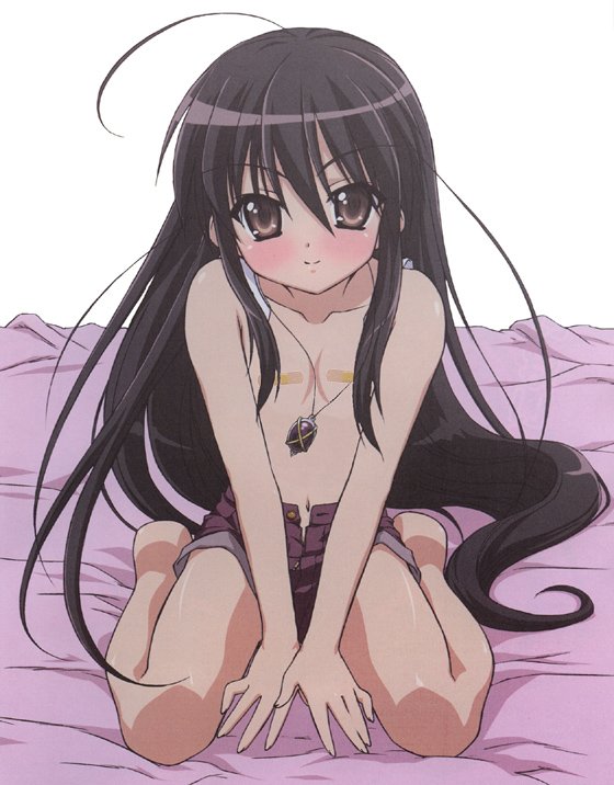 blush flat_chest long_hair nude_filter on_bed shakugan_no_shana shana tagme young