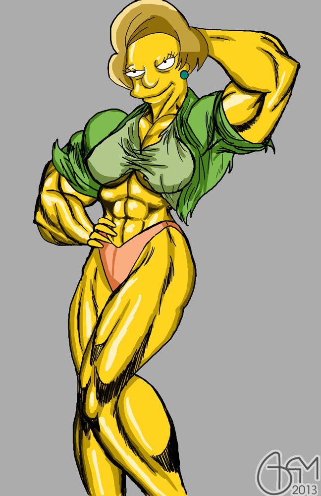 abs alphacentaurian biceps big_breasts big_muscles breasts edna_krabappel female large_breasts large_muscles muscles muscular muscular_arms muscular_female the_simpsons