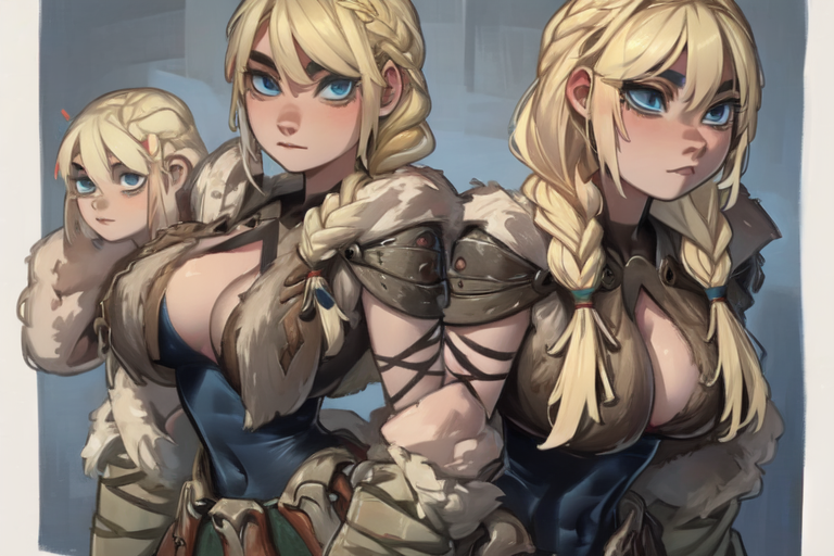 3girls ai_generated astrid_hofferson blonde_hair blue_eyes cleavage clone clones curvaceous curvy curvy_body curvy_female curvy_figure dreamworks duplicated_character female female_only heroine horny horny_female hourglass_figure how_to_train_your_dragon inner_sideboob light-skinned_female light_skin pixai viking viking_female voluptuous voluptuous_female