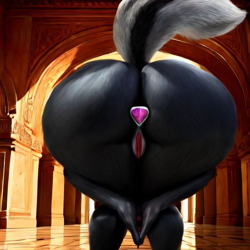 ai_generated black_fur buttplug heart-shaped_buttplug huge_ass over_the_hedge praise_da_booty_(meme) pussy stella_(over_the_hedge) thick_thighs