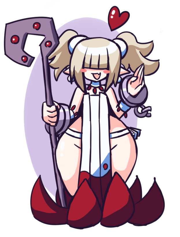 1boy 1femboy bangs bangs_over_eyes clergy_(disgaea) cute_fang disgaea femboy gensin hair_over_eyes male male_healer_(disgaea) nippon_ichi_software skimpy_clothes standing thick_thighs thighs wide_hips