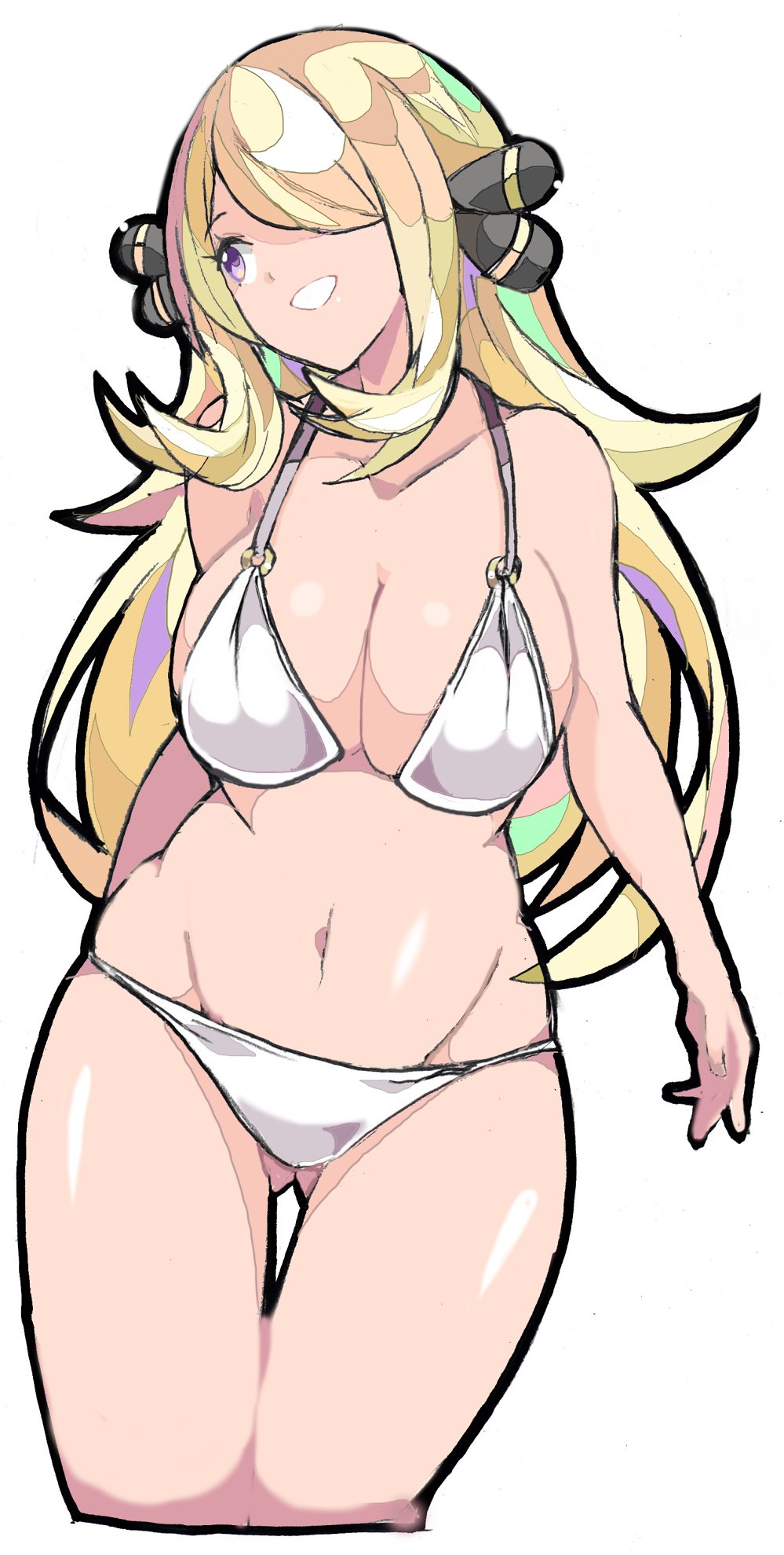 blonde_hair breasts cynthia_(pokemon) enpe female female_only nintendo pokemon solo