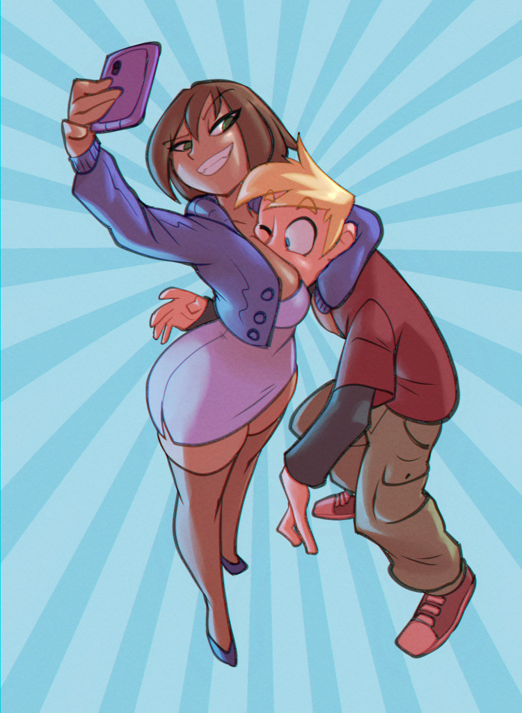 1boy, 1girls, athletic, athletic female, big breasts, bigdad, blonde hair, bonnie rockwaller, breasts, brown hair, bust, busty, cleavage, curvaceous, curvy, curvy body, curvy female, curvy figure, dark skin, dark-skinned female, digital media (artwork), disney, disney channel, eyelashes, female, female focus, fit, fit female, green eyes, hips, huge breasts, kim possible, large breasts, latina, legs, lips, male, male/female, ron stoppable, short hair, stockings, straight, tanned, tanned skin, thick, thick legs, thick thighs, thighs, voluptuous, waist, wide hips