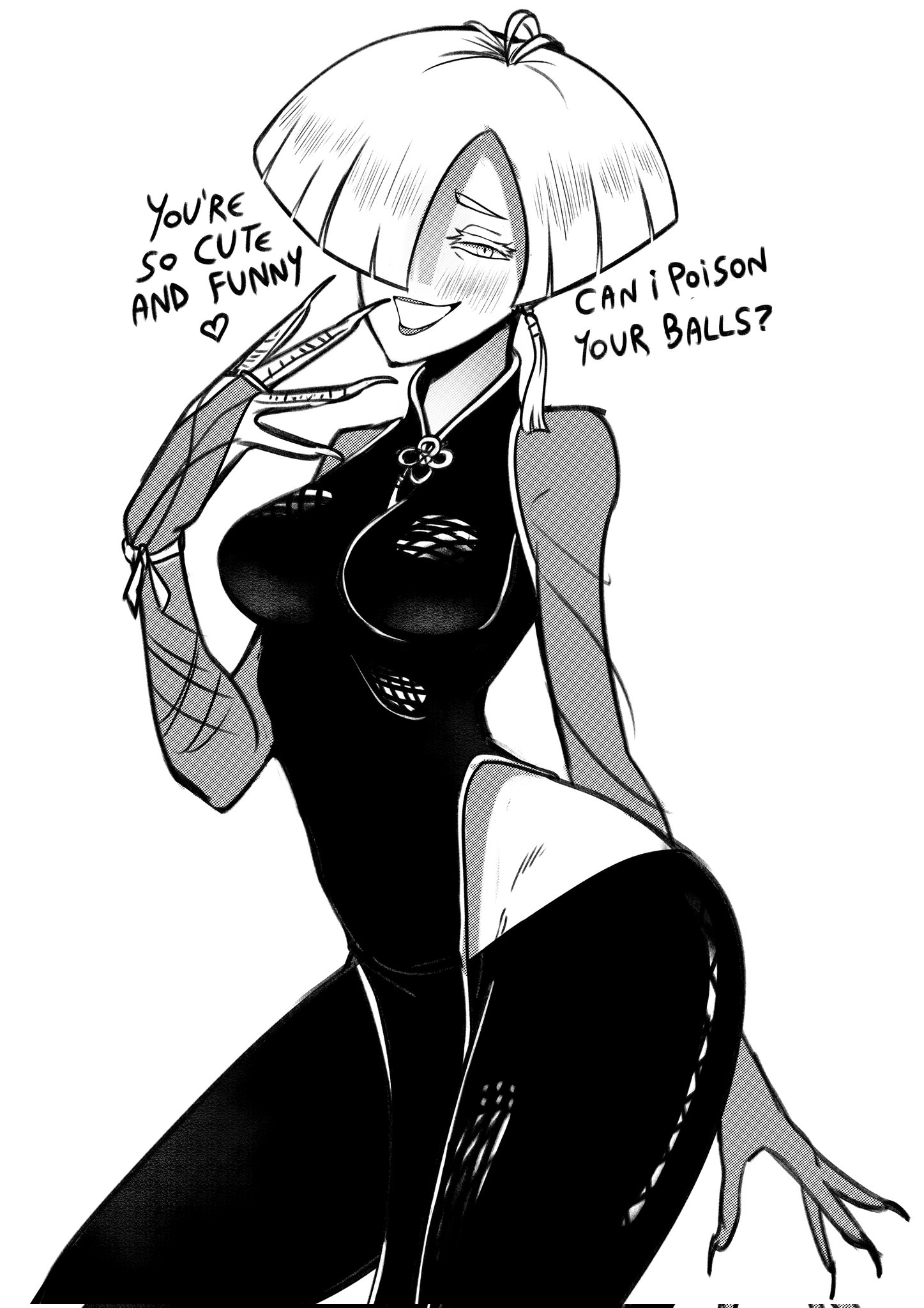 1girls, a.k.i., asian, big breasts, blush, blushing, breasts, capcom, clothed, curves, curvy, curvy figure, english text, female, female only, fully clothed, hips, human, large breasts, meme, safe, short hair, street fighter, street fighter 6, text, video games, wanderjegson, white hair, white skin