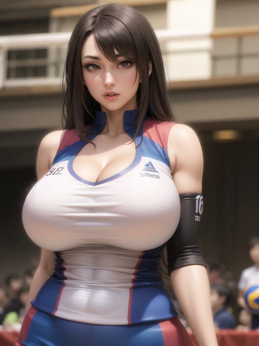 1girls ai_generated big_breasts long_hair muscular original_character solo_female tagme volleyball_uniform xepon_real