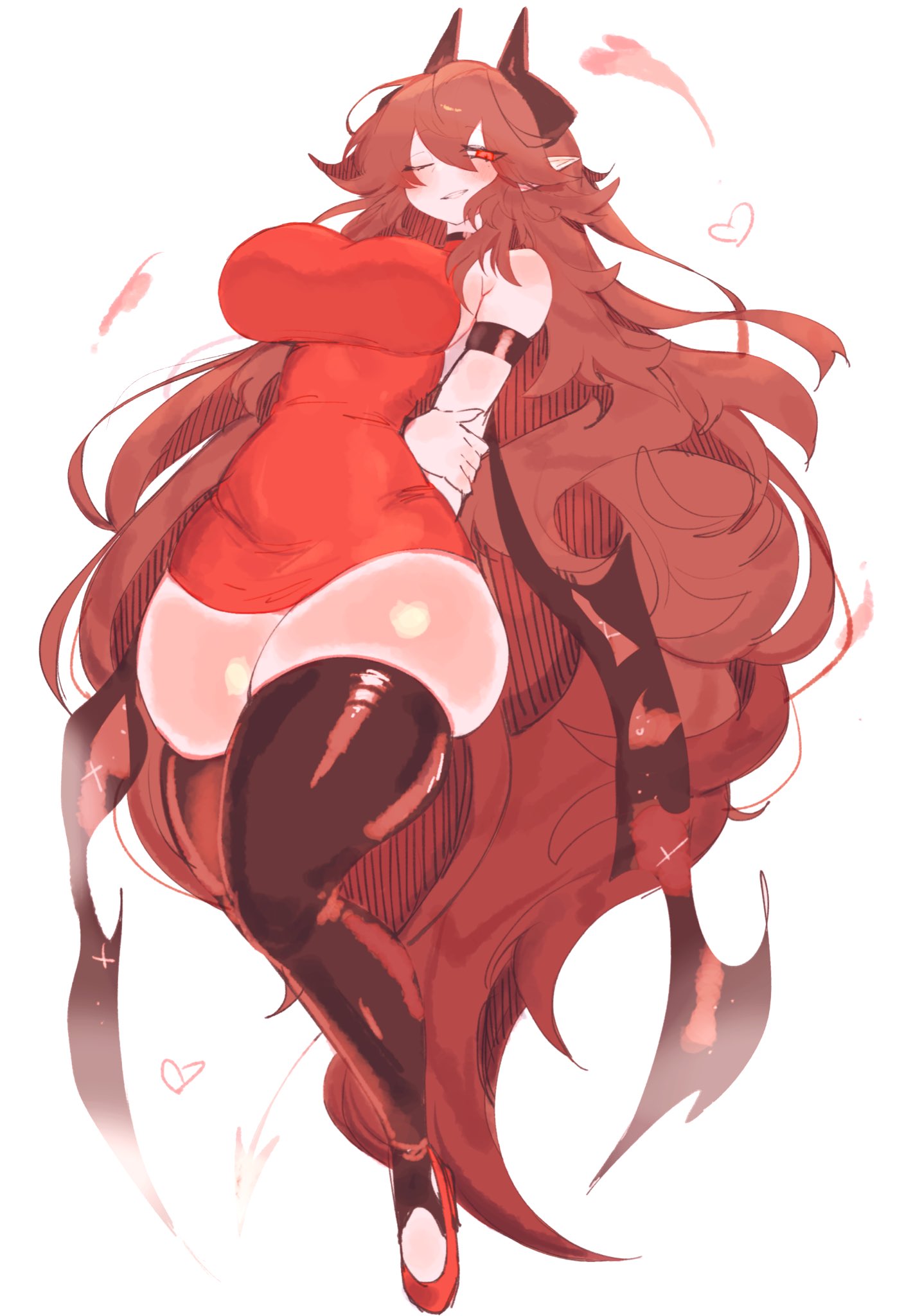 1girls, 2023, big breasts, blush, breasts, brown hair, demon, demon girl, fanart, female, friday night funkin, girlfriend, girlfriend (friday night funkin), heart, high heels, hips, horn, large breasts, light skin, light-skinned female, long hair, looking at viewer, messy hair, mole, mole under eye, red dress, red eyes, smile, smiling, succubus, succubus horns, succubus tail, succubus wings, tail, thick thighs, thighhighs, thighs, usa37107692, voluptuous, voluptuous female, wings, wink, winking at viewer
