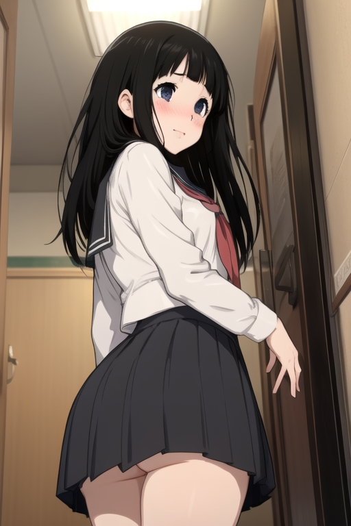 ai_generated ass black_hair chitanda_eru classroom hyouka kslgsnb no_panties pixai school_uniform schoolgirl upskirt