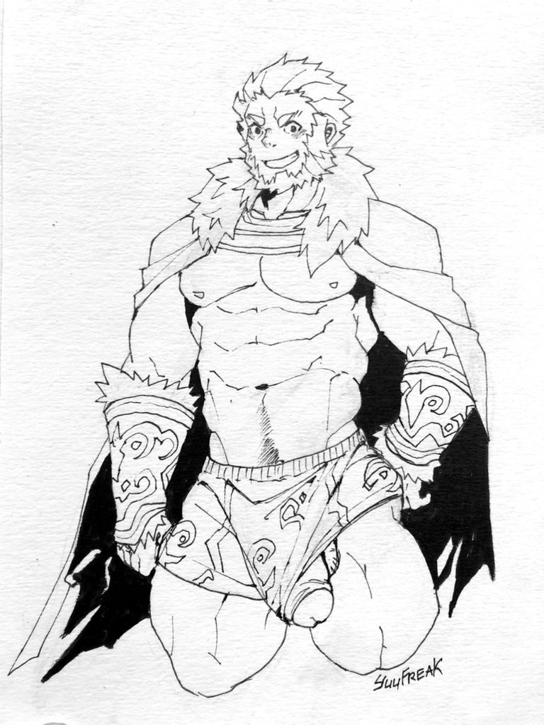 balls bara beard big_penis bulge facial_hair fate_(series) flaccid iskandar_(fate) male male_only monochrome muscles muscular penis penis_out red_hair solo solo_male underwear yuufreak