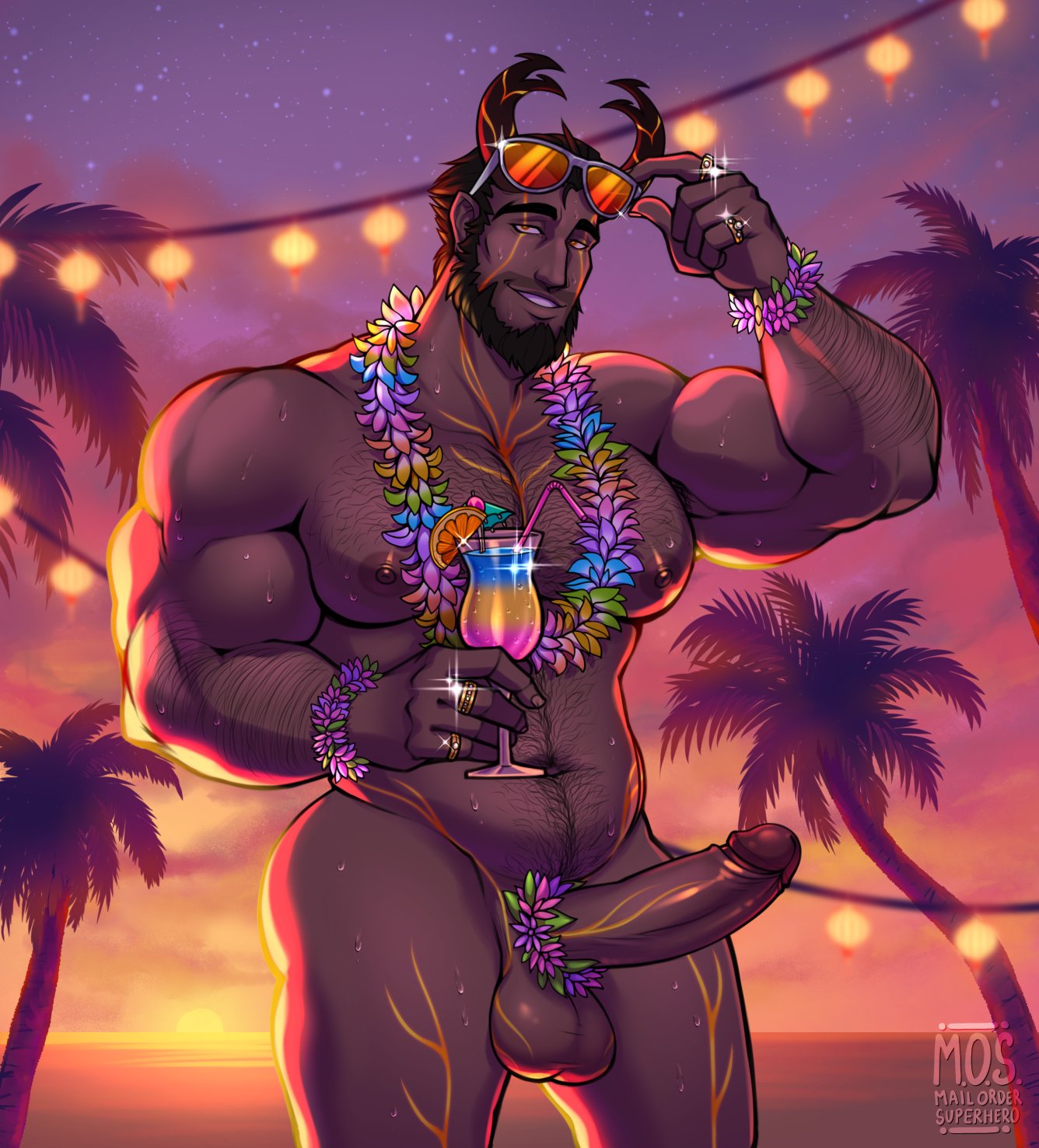 1boy abs balls bara beach beard biceps big_penis bracelet brown_hair chest chest_hair cock_ring cockroach cockroach_humanoid dad_bod erect_penis erection floral_print flower flower_bracelet flower_necklace gay gay_male hairy hairy_arms hairy_belly hairy_chest hairy_legs hairy_male horn horns huge_balls huge_cock humanoid long_penis mail_order_superhero male male/male male_focus male_only muscle muscle_tone muscles muscular muscular_arms muscular_ass muscular_back muscular_legs muscular_male muscular_thighs necklace nipples outdoors outside pecs pectorals penis public ring rings sunglasses sunglasses_on_head tan_body tattoo tattoo_on_chest tattoo_on_legs tattoo_on_penis tattoos thick thick_ass thick_legs thick_thighs thong veiny_penis yellow_eyes