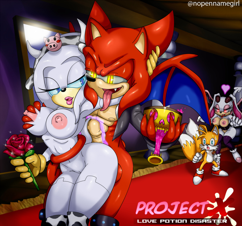 2_tails 2boys 2girls breast_grab breasts cow_print demon echidna female fox imminent_sex incubus_(project_x) male multi_tail nude nude_female project_x_love_potion_disaster sex sonic_(series) sonic_the_hedgehog_(series) succubus succubus_(project_x) tagme tails transformation zeta_the_echidna