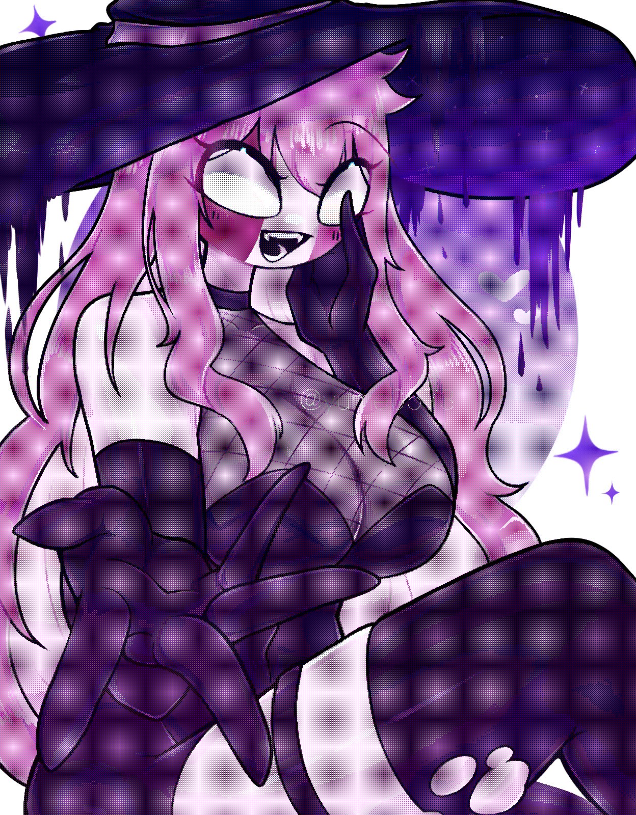 breasts, cleavage, elbow gloves, female, fnf mod, friday night funkin, friday night funkin mod, mid fight masses, mid-fight masses, pink hair, sarvente, sarvente (dokki.doodlez), sarvente (friday night funkin), tagme, thighhighs, thighs, witch, witch hat, yume0534