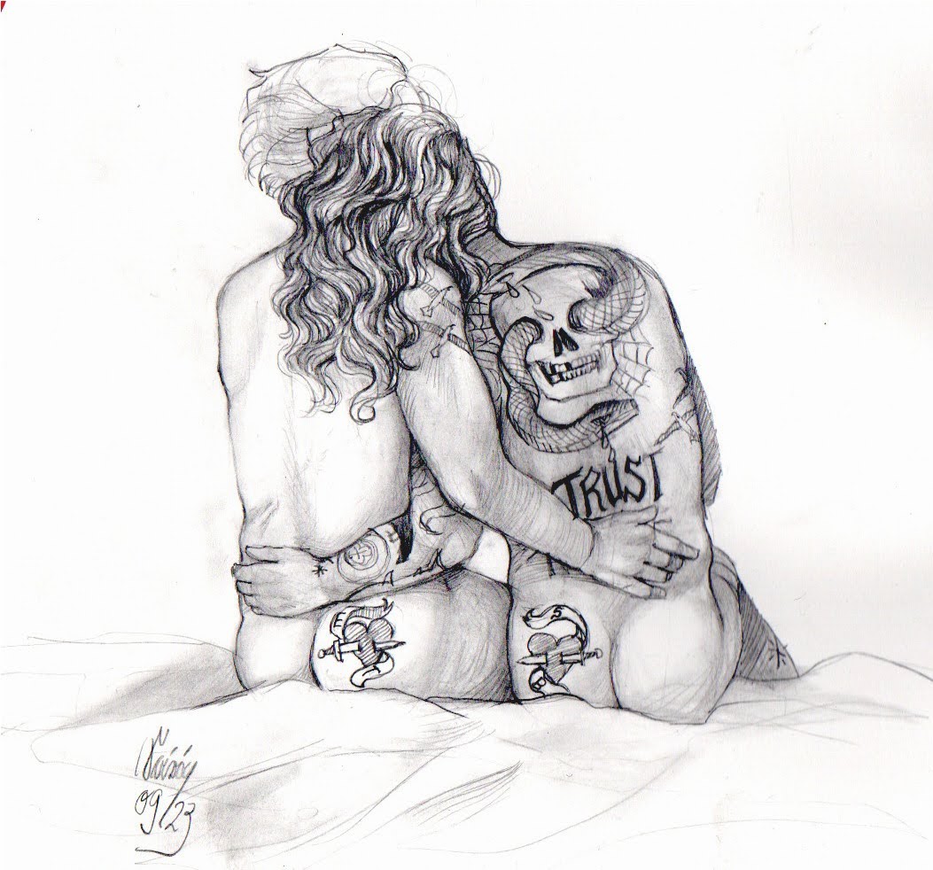 2boys back_tattoo bedsheets blackbeard butt_tattoo comforting cuddling edward_teach gay hand_around_waist head_on_shoulder long_hair monochrome nonsexual_nudity our_flag_means_death pirate saralutra stede_bonnet tasteful_nudity tattoos viewed_from_behind white_background wholesome