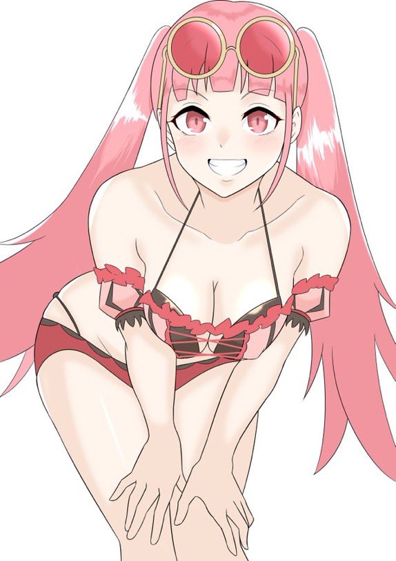alternate costume, bikini, breasts, female, female only, fire emblem, fire emblem heroes, fire emblem: three houses, hilda valentine goneril, hilda valentine goneril (summer), looking at viewer, maplesugar7324, nintendo, official alternate costume, pink bikini, pink hair, pink swimsuit, solo, swimsuit
