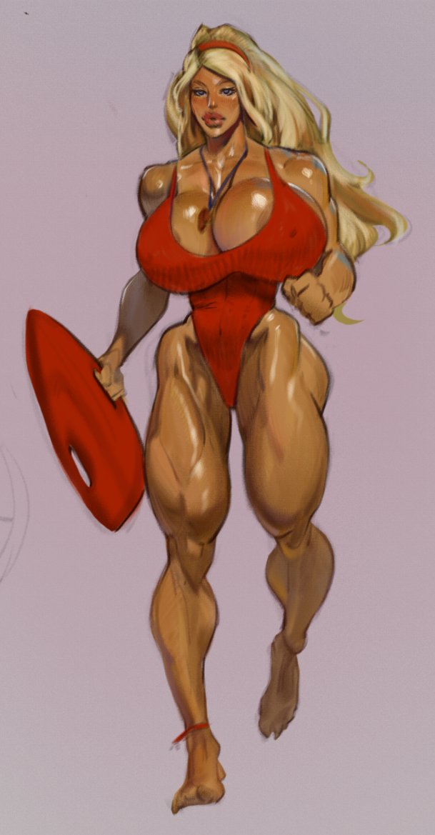 athletic_female baywatch blonde_hair iranon large_breasts lifeguard muscular_female olive_skin swimwear tan_body tanned