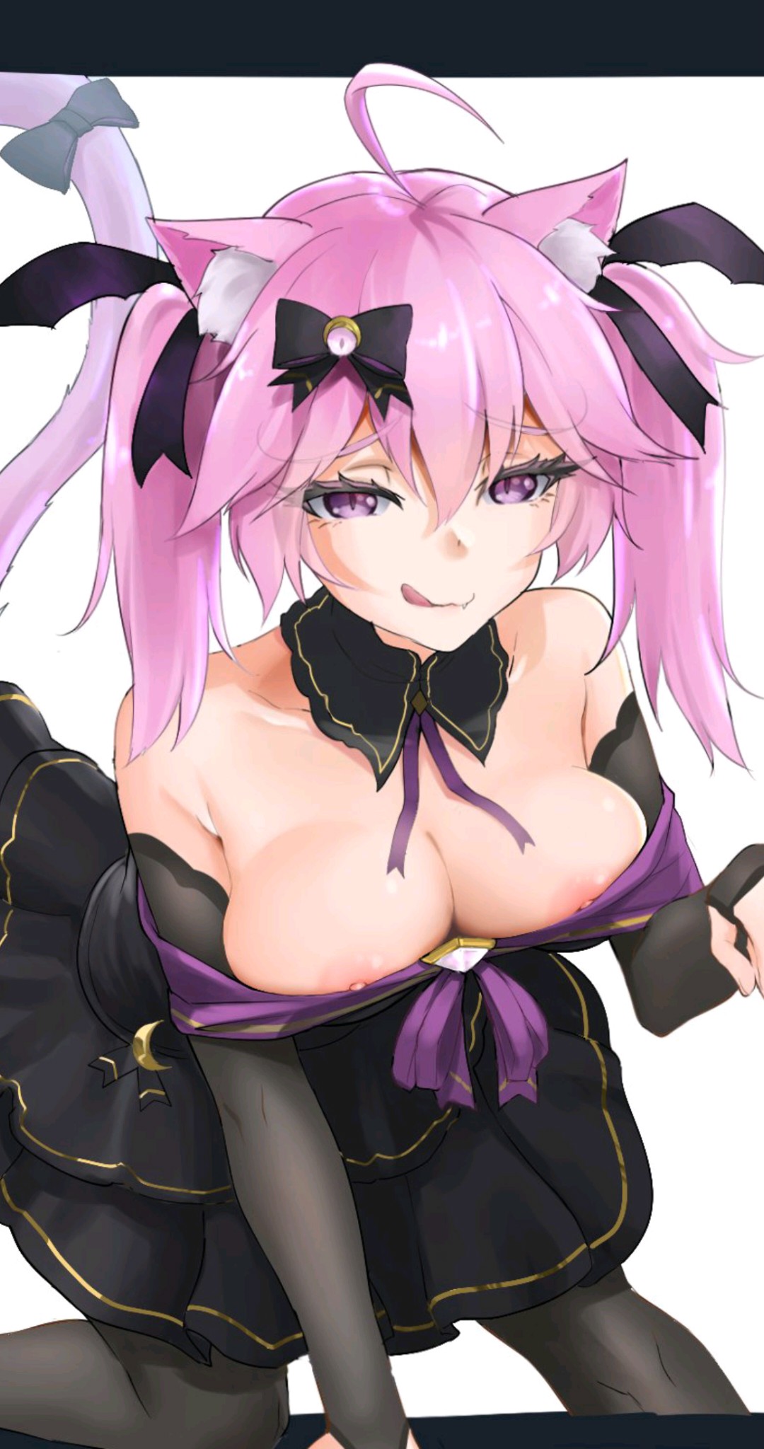 :3 armwear butterfly_hair_ornament cat_ears cat_tail catgirl exposed_shoulders female indie_virtual_youtuber light-skinned_female nipple_slip nyatasha_nyanners oxygen_81600 pink_hair seductive_look skirt tagme virtual_youtuber