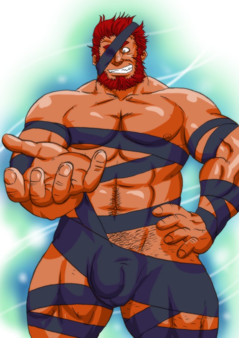 balls bara beard bulge facial_hair fate_(series) flaccid genta_iwayama iskandar_(fate) male male_only muscles muscular penis red_hair solo solo_male