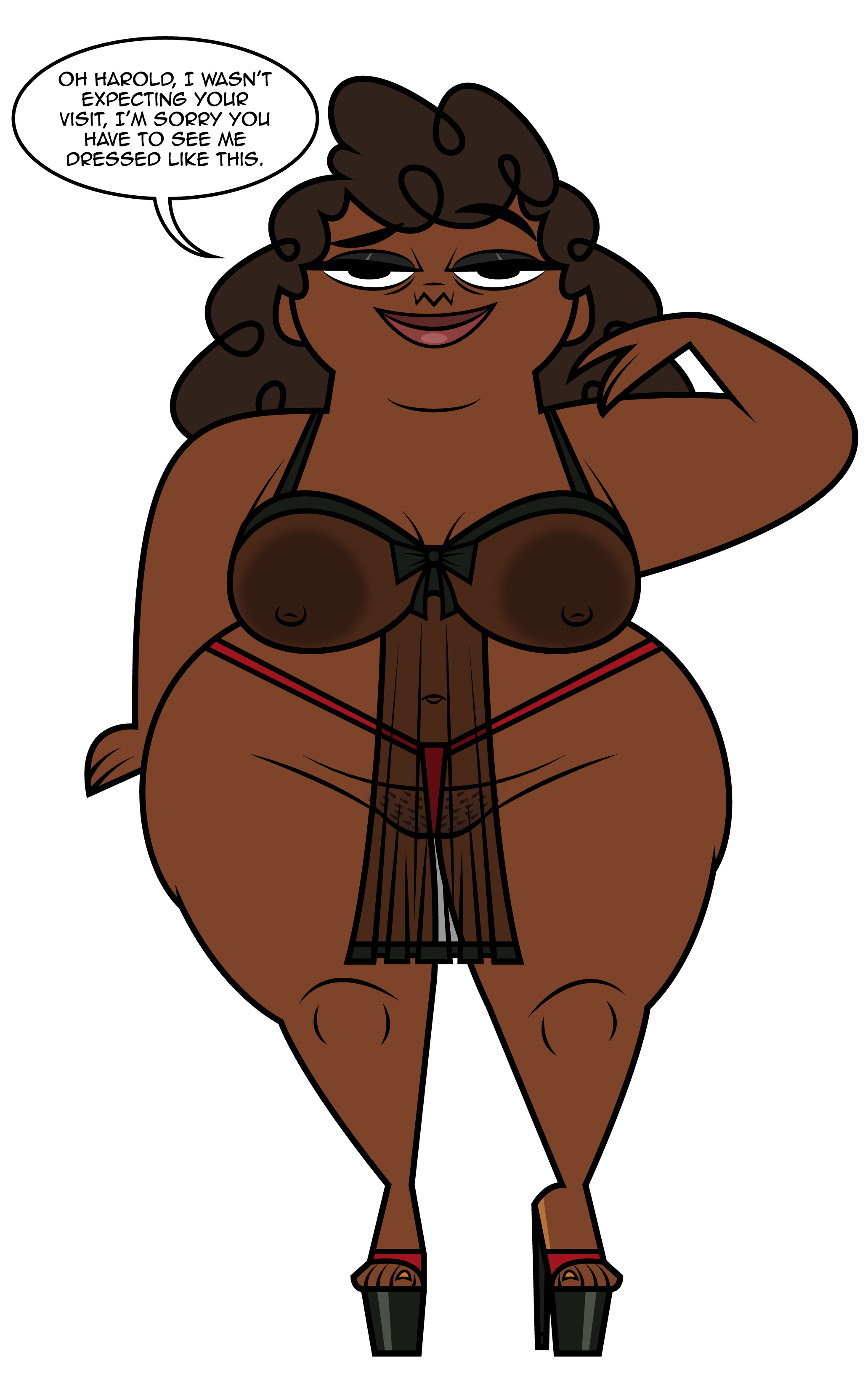 ass, bbw, big ass, big breasts, big butt, black hair, black milf, breasts, bubble ass, bubble butt, busty, cartoon network, chubby, chubby female, dark skin, dark-skinned female, fat ass, female, heels, huge ass, jk94, large ass, large breasts, leshawna's mom, lingerie, milf, name drop, pose, posing, tagme, thick ass, thick legs, thick thighs, thong, total drama island, white background