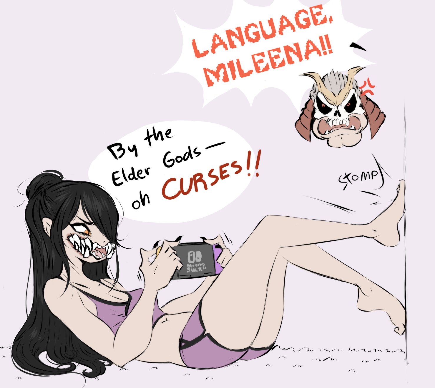 ass, big ass, big breasts, black hair, breasts, bubble ass, bubble butt, dullvivid, female, huge ass, long hair, mileena, mortal kombat, nintendo switch, shao kahn, wholesome