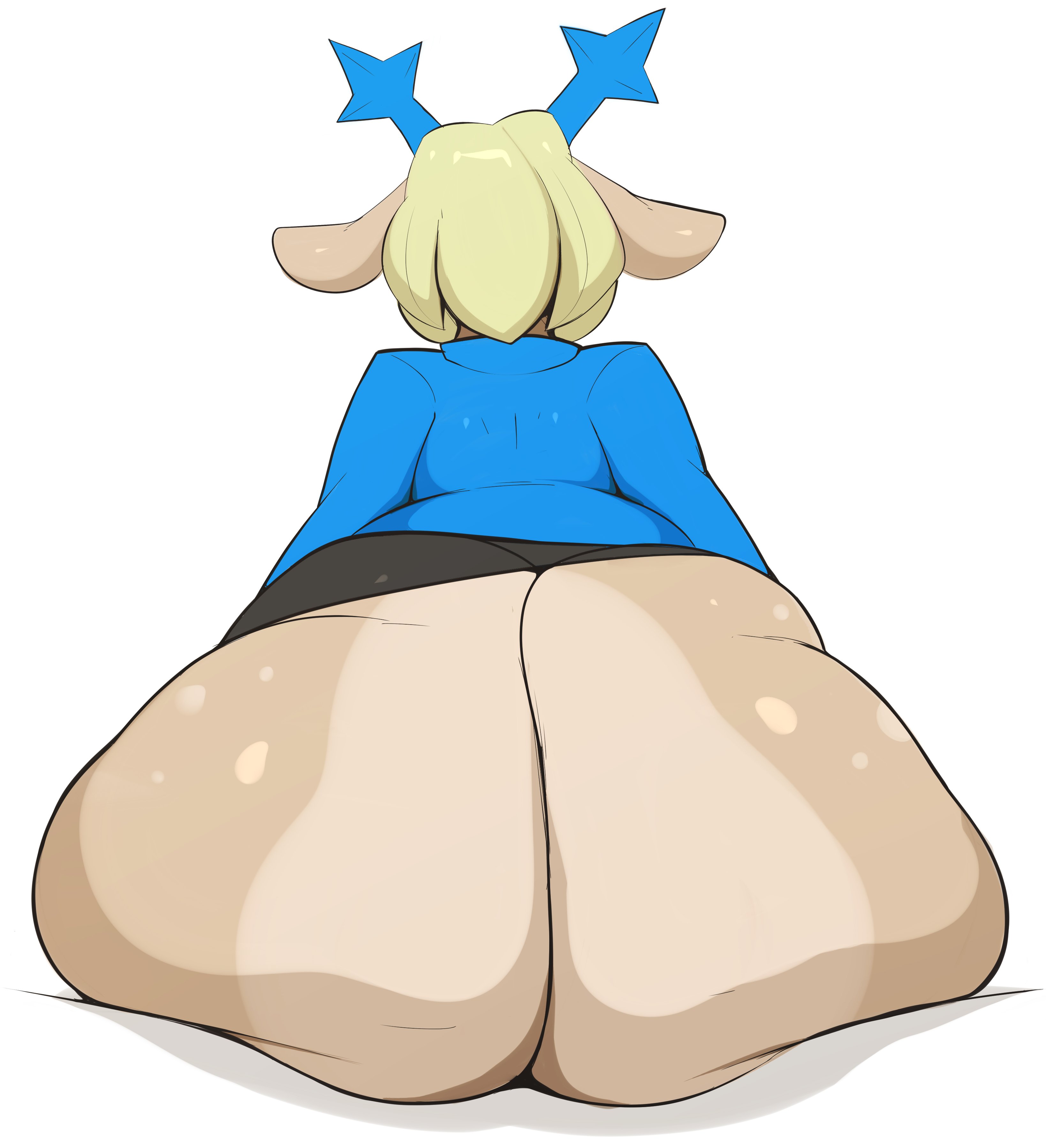 absurd res, anthro, antlers, arizonathevixen, ass, big butt, blonde hair, bottomwear, carol holiday, clothing, deer, deltarune, female, hair, hi res, horn, huge butt, mammal, new world deer, reindeer, shirt, sitting, skirt, solo, tan body, topwear, undertale (series)