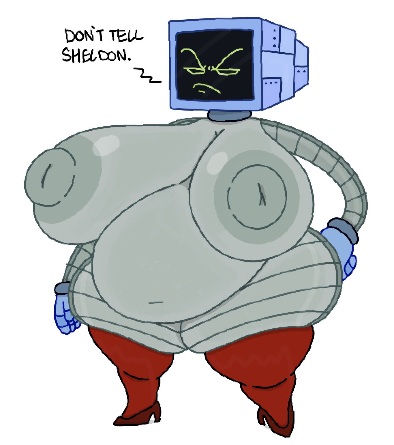 2025, angry face, bbw, belly, big breasts, big thighs, breasts, female, heels, karen plankton, nickelodeon, nicktoons, nipples, robot, robot female, screen face, spongebob squarepants, spongebob squarepants (series), theslashfive, thighs, tv head, tv screen