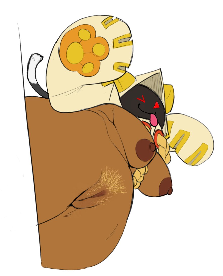 blazblue, cat girl, chubby, chubby female, dark skin, dark-skinned female, drawpile, drawpile (artwork), fecharis, feline, female, garbledina, hairy pussy, kaka (blazblue), mask, masked, masked female, pubic hair, pussy, taokaka