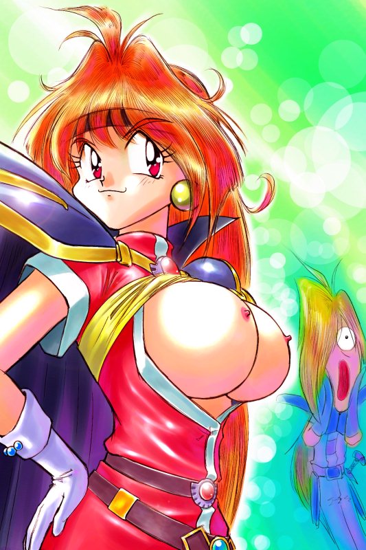 2d female fine_art_parody gloves gourry_gabriev huge_eyes lina_inverse nipples oppai parody public_domain red_eyes red_hair slayers straight_hair the_scream topless